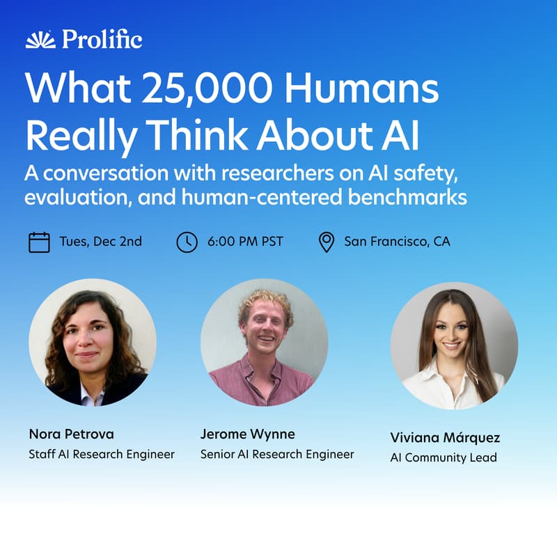 Cover Image for What 25,000 Humans Really Think About AI - Prolific Meetup #3