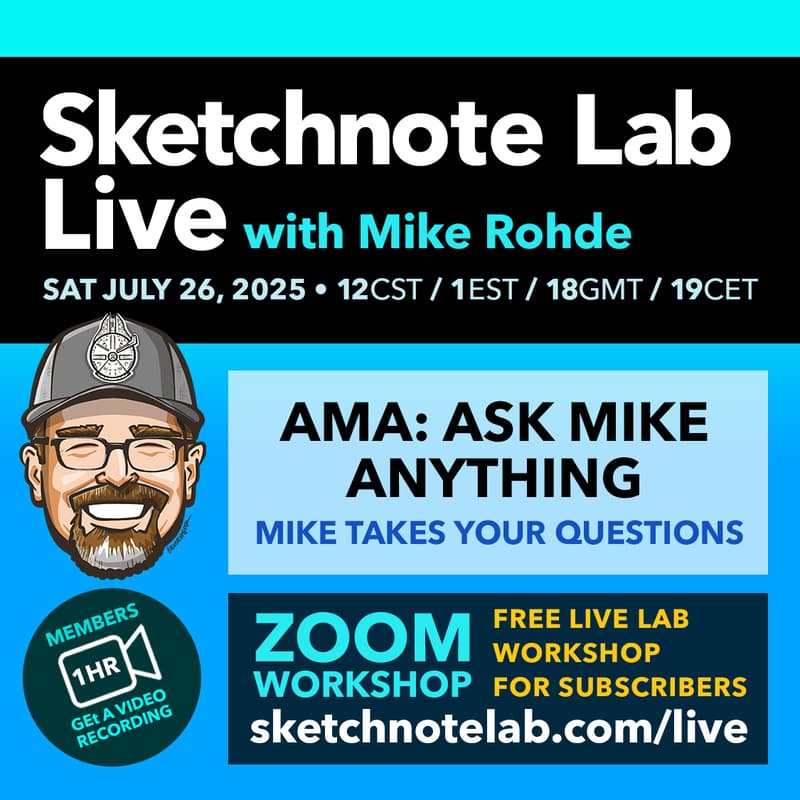 Cover Image for July Sketchnote Lab Live: Ask Mike Anything about Sketchnotes!