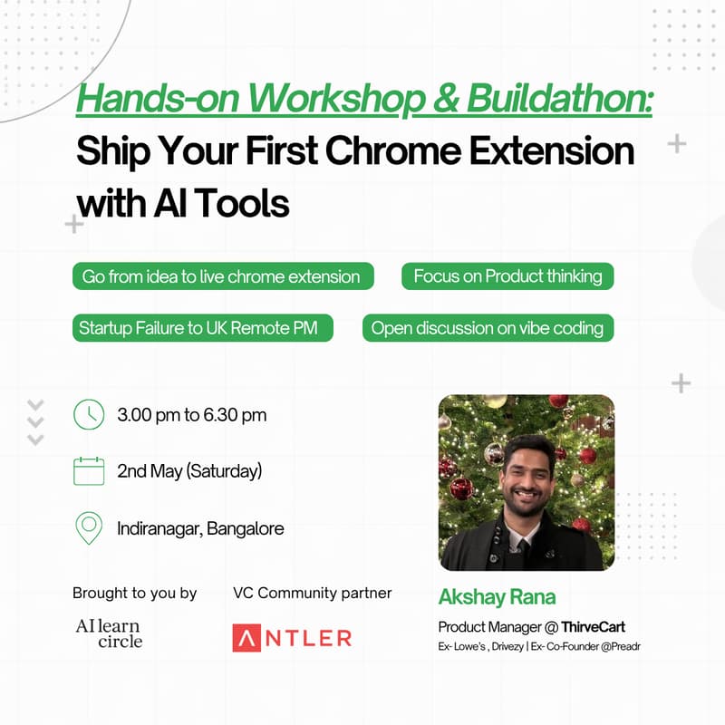 Cover Image for Hands-on Workshop & Buildathon: Ship Your First Chrome Extension with AI Tools