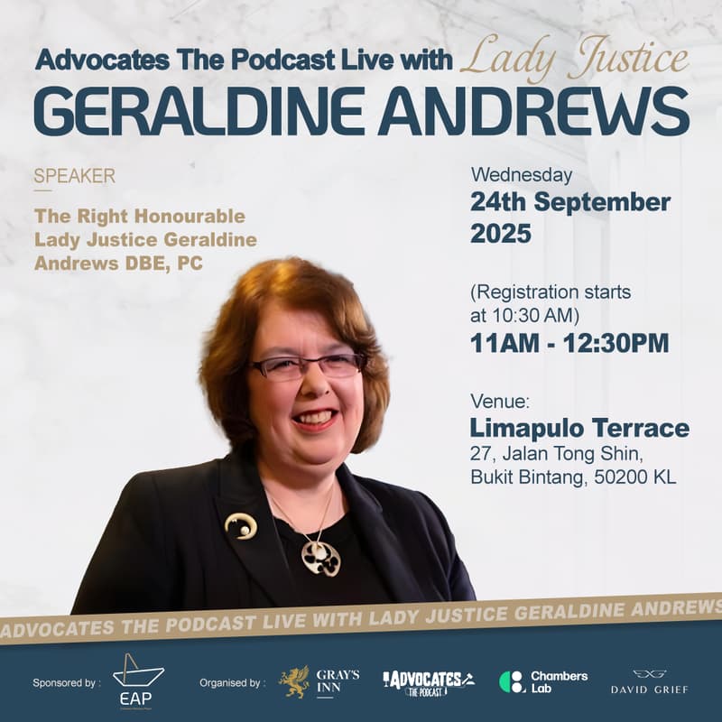 Cover Image for Advocates the Podcast LIVE with The Rt. Hon. Lady Justice Geraldine Andrews DBE, PC