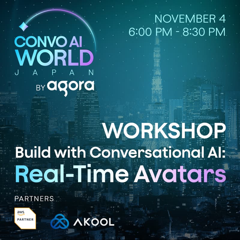 Cover Image for Avatar AI Workshop with Agora/Akool/AWS｜アバターAI開発ハンズオン