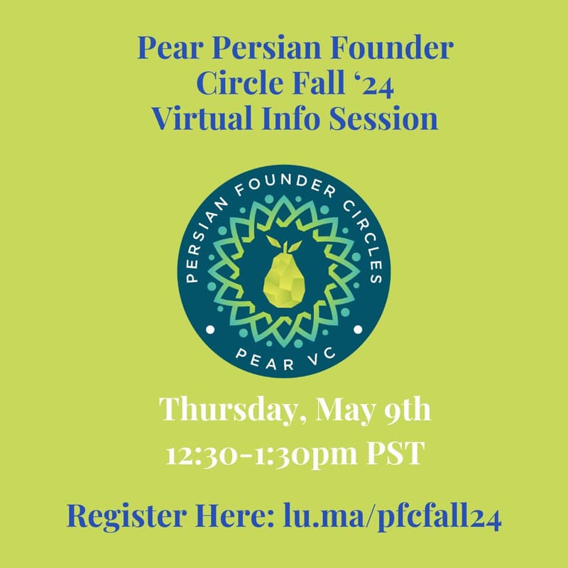 Cover Image for Pear Persian Founder Circle Fall '24 Virtual Info Session