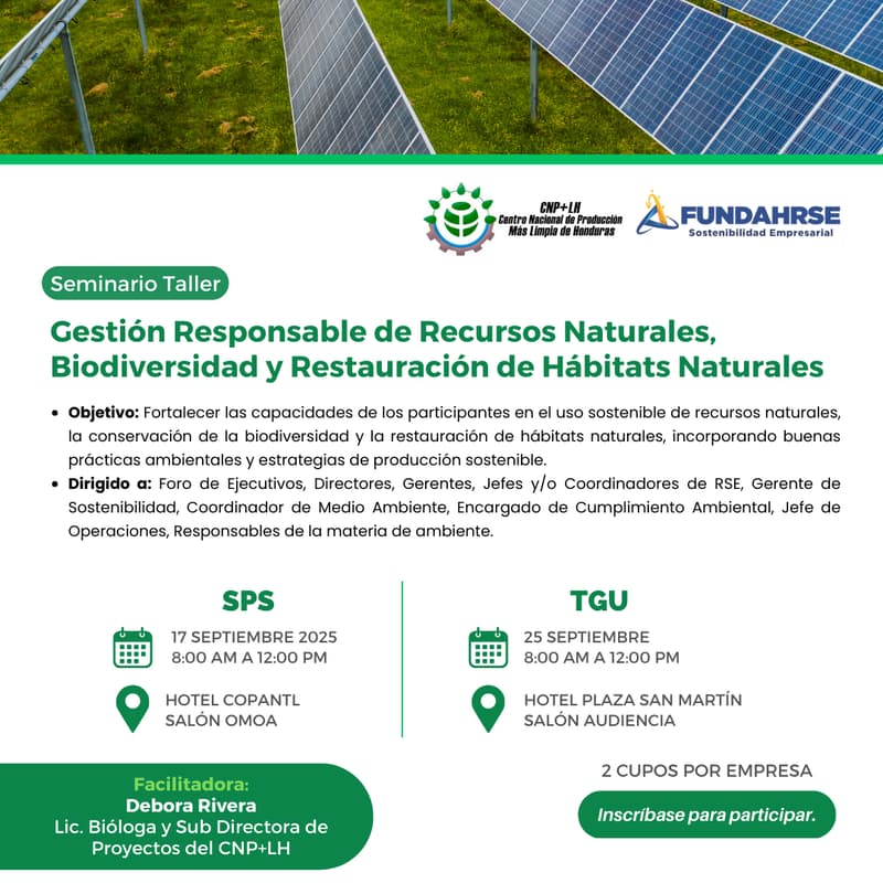 Cover Image for SPS: Seminario Taller: Gestión Responsable de Recursos Naturales, Biodiversidad y Restauración de Hábitats Naturales