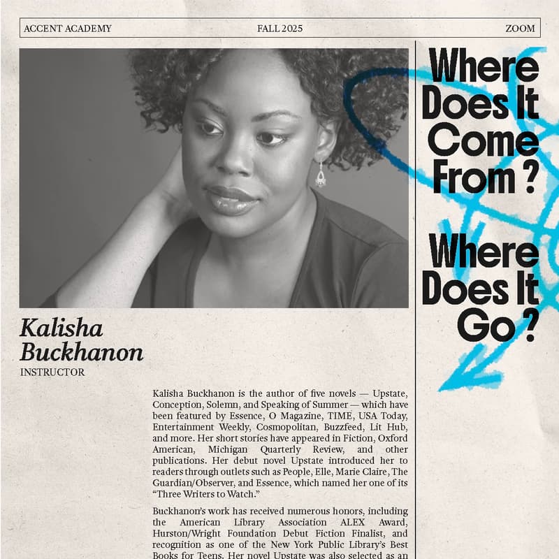 Cover Image for 6 weeks Introduction to Creative Writing Workshop x Kalisha Buckhanon