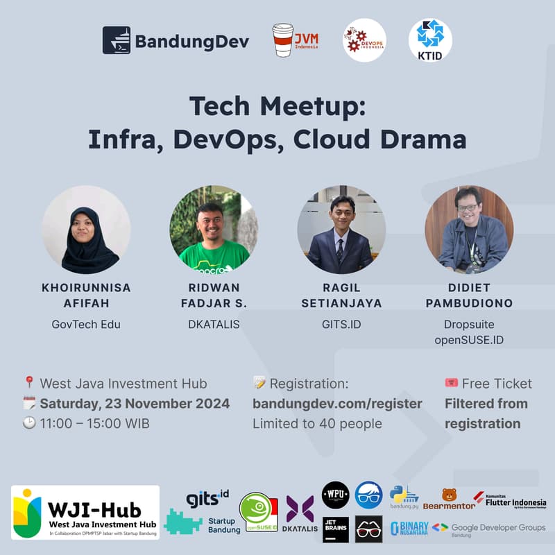 Cover Image for BandungDev Tech Meetup: Infra, DevOps, Cloud Drama