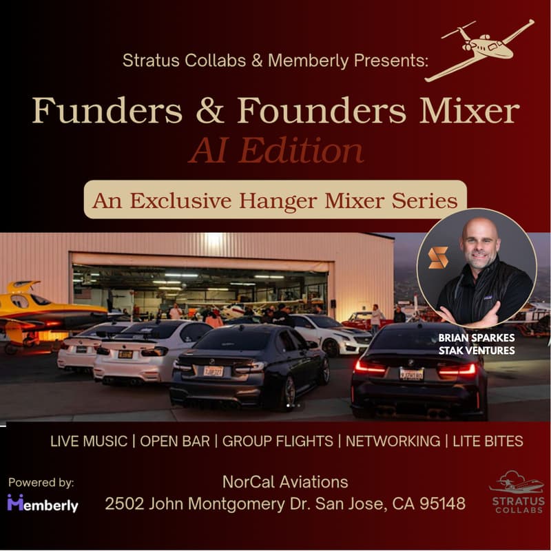 Cover Image for Founders & Funders Mixer: Private Lux-Airplane Hangar: AI Edition. Tickets $35
