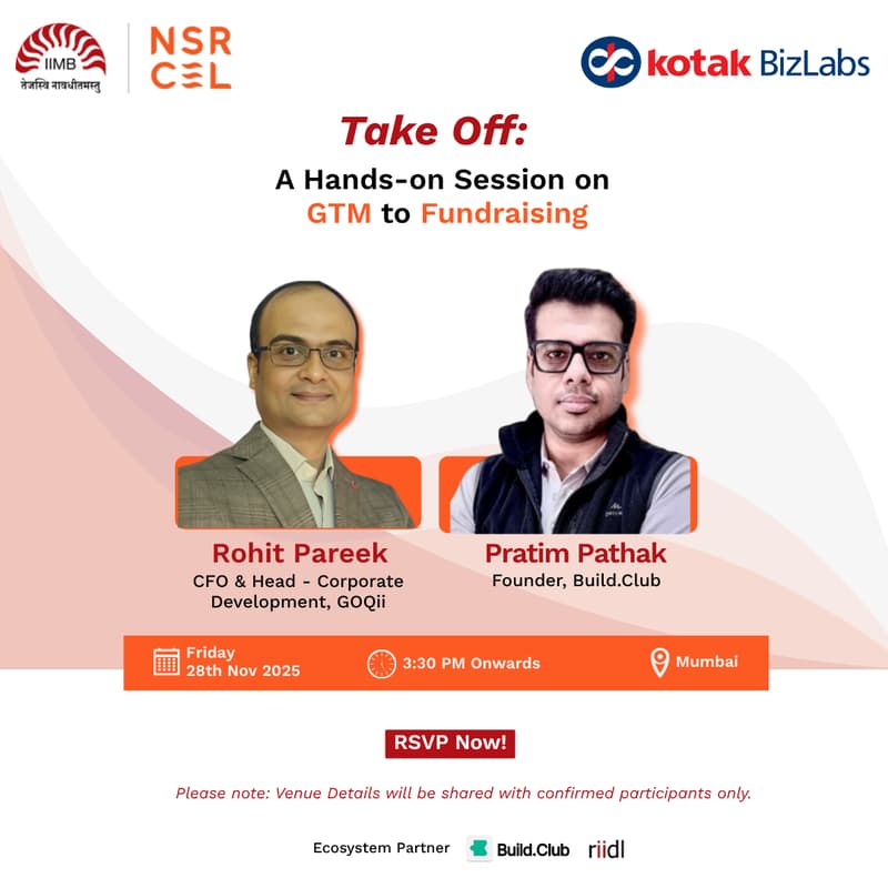 Cover Image for Take Off - A Hands-On, Case-Based Session on GTM to Fundraising for Tech Startups 🚀