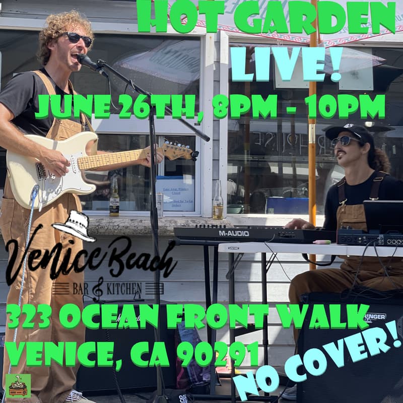 Cover Image for FREE SHOW Hot Garden Live at the Venice Beach Bar following a country inspired rock festival on the Venice Boardwalk outside the bar