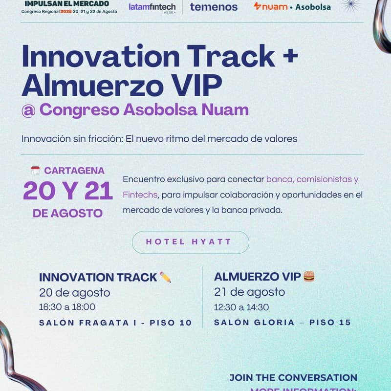 Cover Image for Innovation Track + Almuerzo VIP @ Congreso Asobolsa Nuam