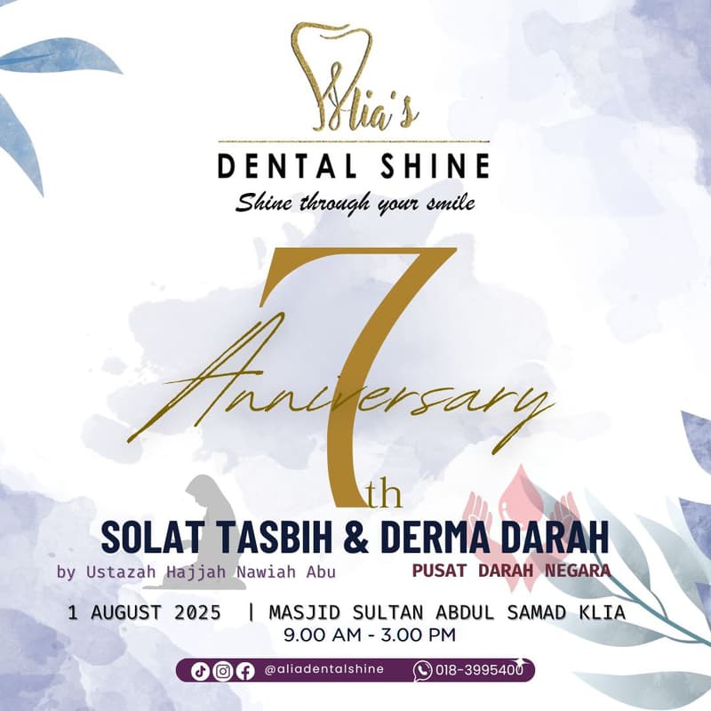 Cover Image for Program Solat Tasbih & Derma Darah (Alia's Dental Shine 7th Anniversary)