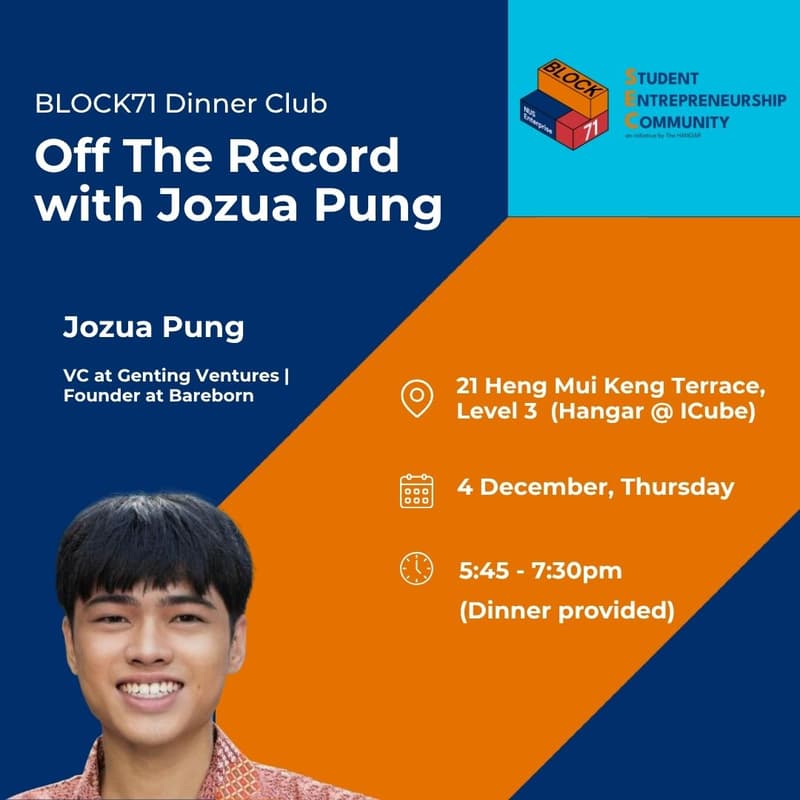 Cover Image for BLOCK71 Dinner Club: Off The Record with Jozua Pung
