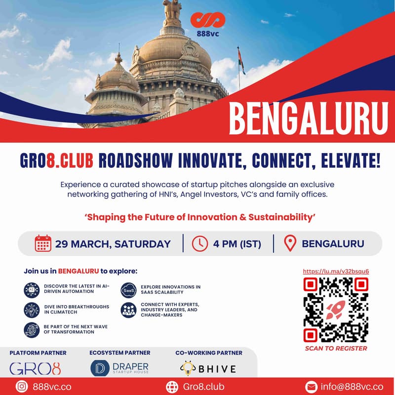 Cover Image for 888vc 'Gro8.Club' Roadshow: Innovate, Connect, Elevate!- Bengaluru Edition