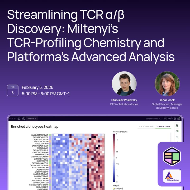 Cover Image for Streamlining TCR α/β Discovery: Miltenyi’s TCR-Profiling Chemistry and Platforma’s Advanced Analysis