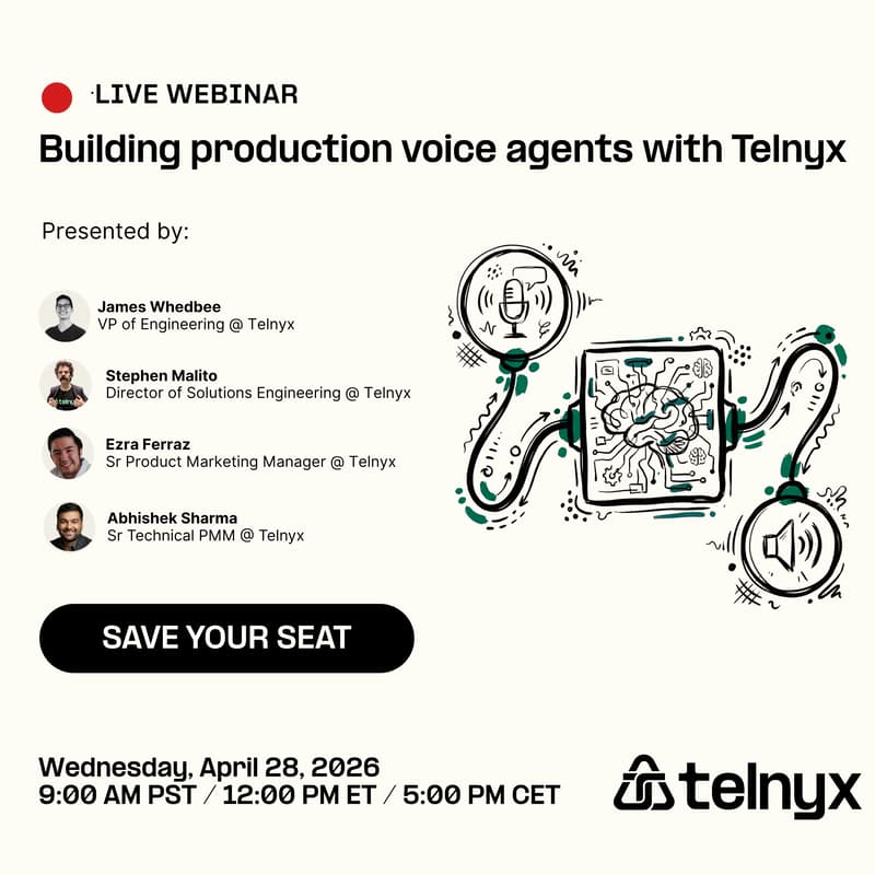 Cover Image for [Webinar] Building production voice agents with Telnyx