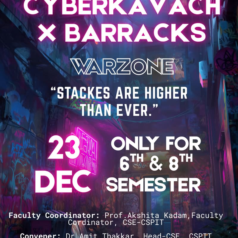 Cover Image for “CyberKavach × BARRACKS WarZone : Industry Readiness Cybersecurity Hackathon”
