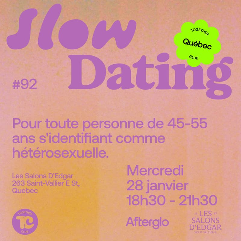 Cover Image for Slow Dating Québec #92 (Hetero 45-55) 💚