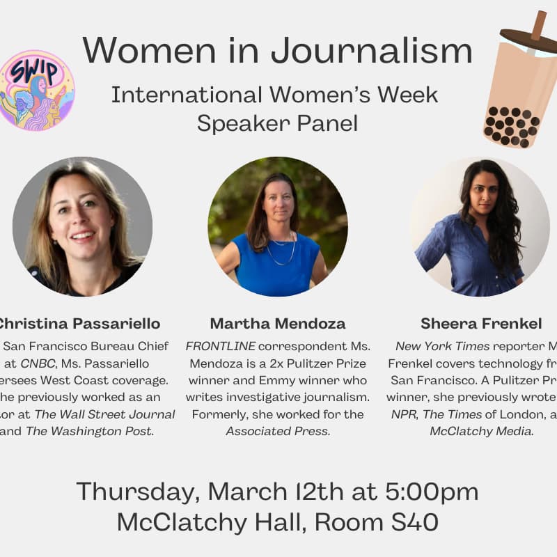 Cover Image for Women in Journalism featuring Christina Passariello, Martha Mendoza, and Sheera Frenkel