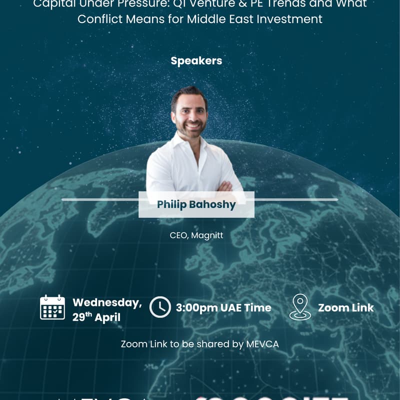 Cover Image for MEVCA FUTURE READINESS SERIES | Capital Under Pressure: Q1 Venture & PE Trends and What Conflict Means for Middle East Investment
