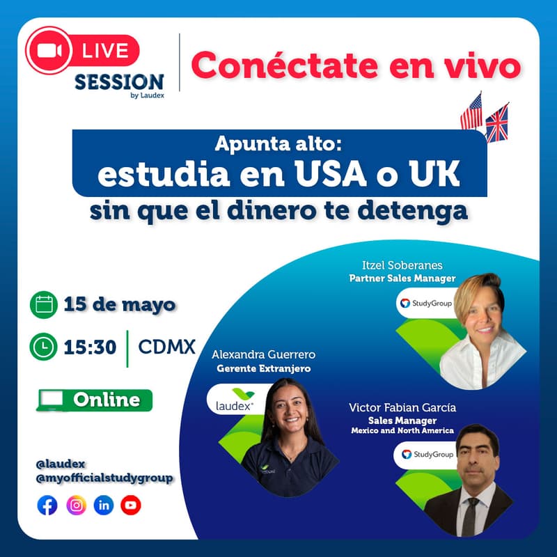 Cover Image for Live Session Laudex: Estudia en USA o UK sin que el dinero te detenga