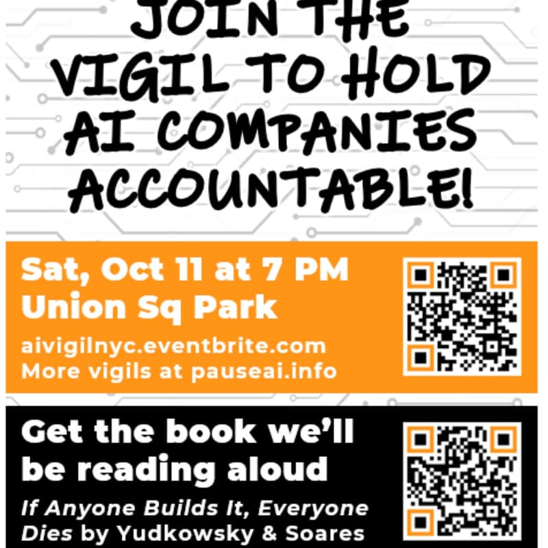 Cover Image for 'If Anyone Builds It Everyone Dies' AI Safety Vigil - NYC