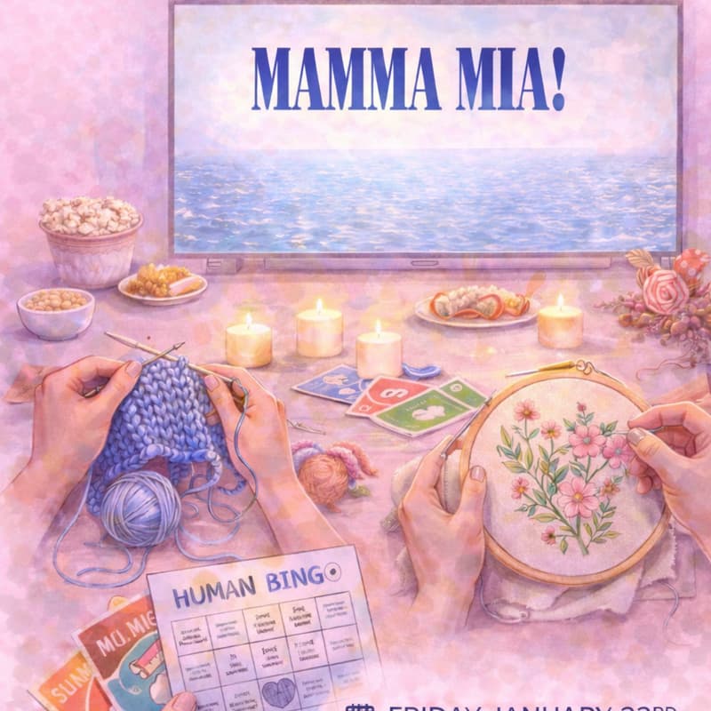 Cover Image for 🎬🧶 Crafts & Movie Night: Mamma Mia Edition 💙✨ Porto