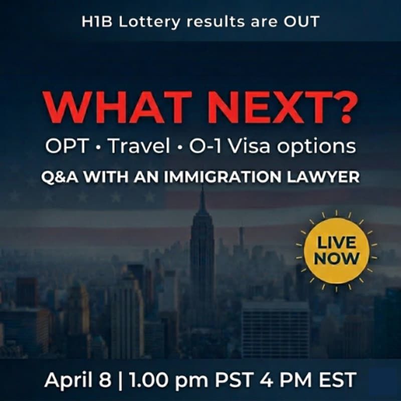 Cover Image for H1B Lottery Results Aftermath: What To Do Next Travel • OPT • STEM OPT • O-1 Visa