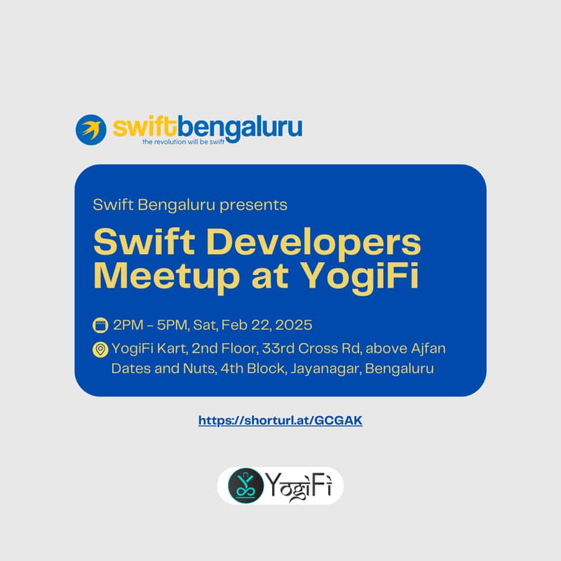 Cover Image for Swift Developers Meetup @ YogiFi , Bengaluru