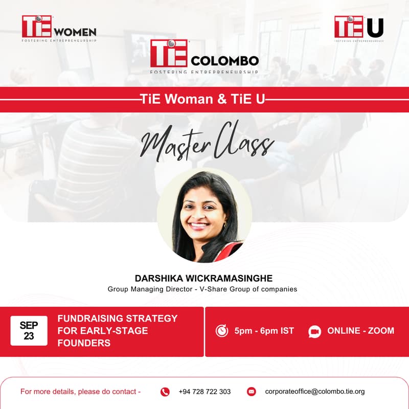 Cover Image for TiE Women and TiE U Masterclass #7  -Fundraising Strategy for Early-Stage Founders
