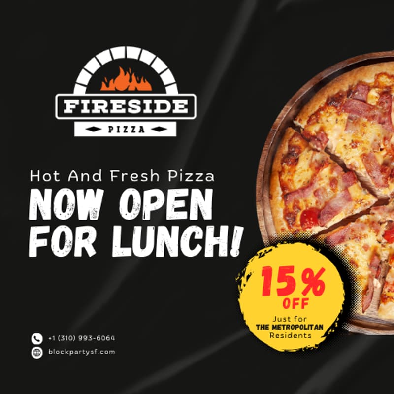 Cover Image for The Metropolitan, Lunch Just Got Tastier. Fireside Pizza is Now Open for Lunch! 🍕