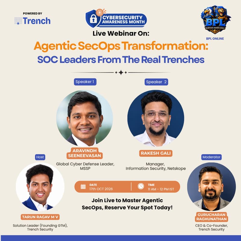 Cover Image for BPL ONLINE | Live Webinar: Agentic SecOps Transformation - SOC Leaders From The Real Trenches