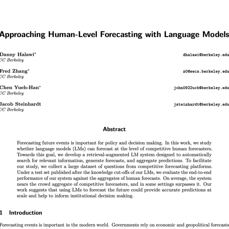 Cover Image for Frontier Tower AI Paper Reading Club - Week 15 - Approaching Human-Level Forecasting with Language Models