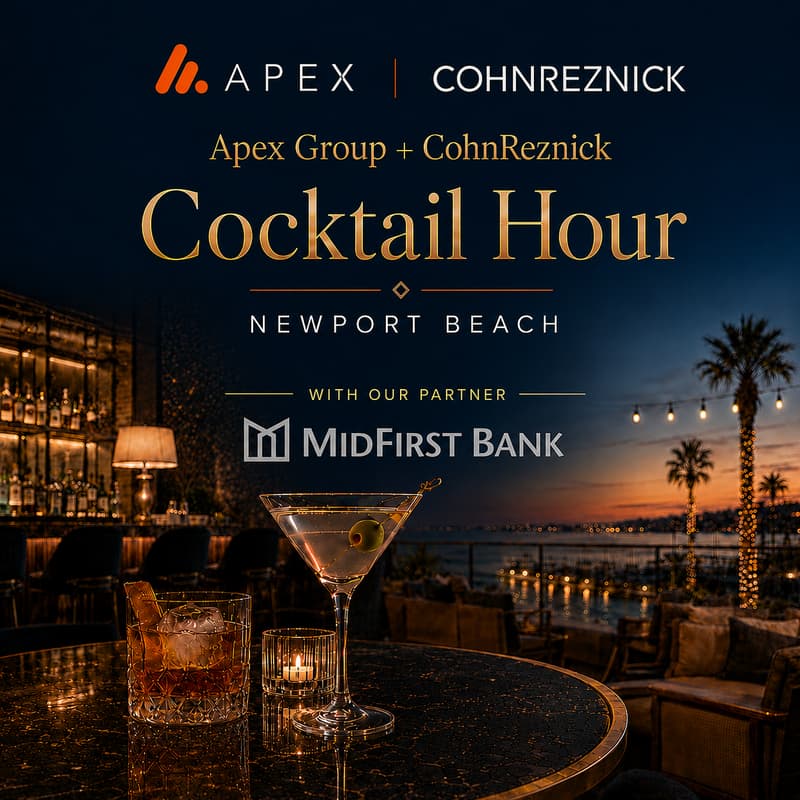 Cover Image for Apex Group + CohnReznick + MidFirst Bank OC Happy Hour