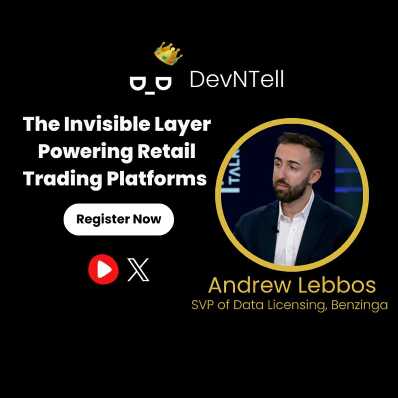 Cover Image for DevNTell - Benzinga: The Invisible Data Layer Powering Schwab, Fidelity and More