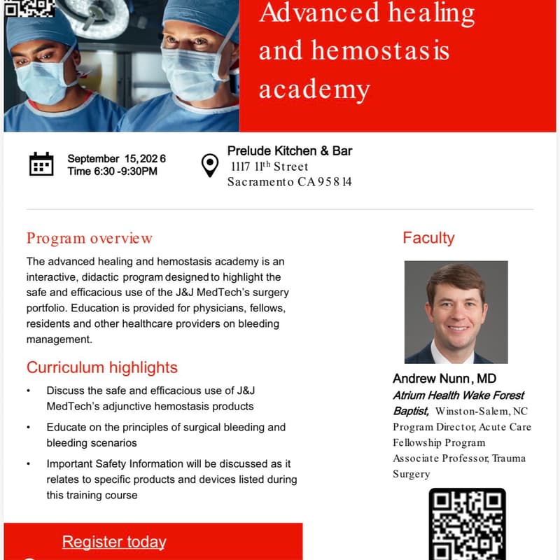 Cover Image for AORN Educational Dinner โ Advanced Healing & Hemostasis Academy