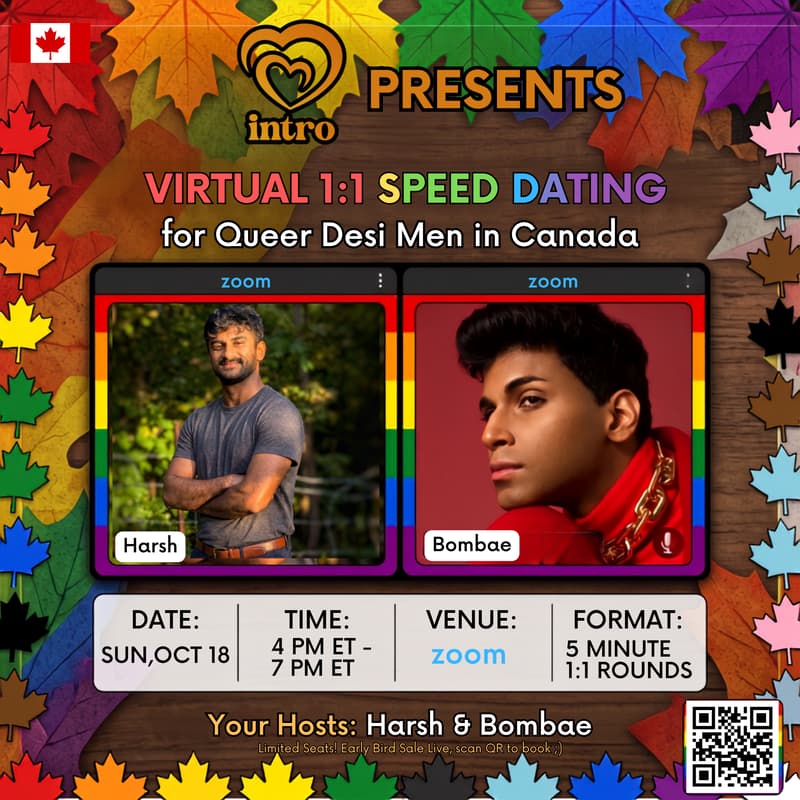 Cover Image for Virtual 1:1 Speed Dating for Queer Desi Men In Canada, By Intro