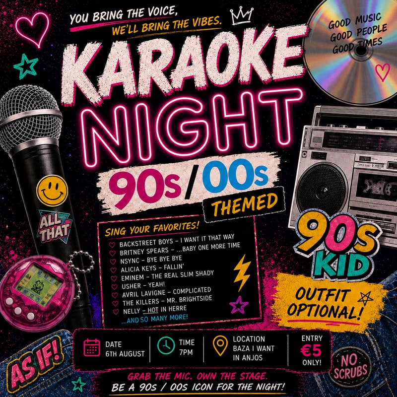 Cover Image for 🎤 REWIND: 90s & 00s Karaoke Night