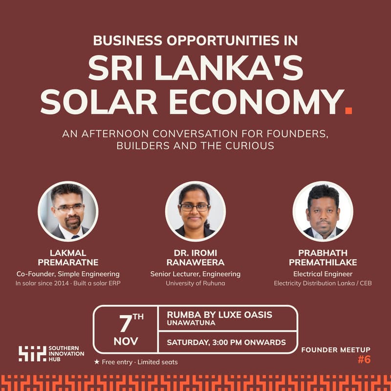 Cover Image for Founder Meetup #6: Business Opportunities in Sri Lanka’s Solar Economy