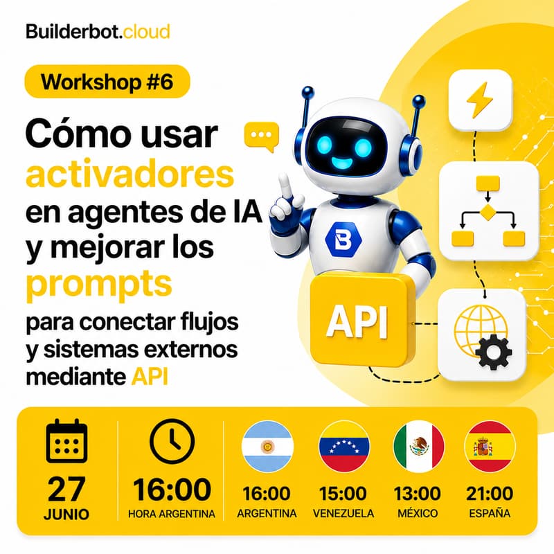 Cover Image for Workshop #6: Cómo usar activadores en agentes de IA y mejorar los prompts para conectar flujos y sistemas externos mediante API