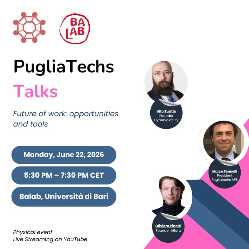 Cover Image for PugliaTechs Talks - June 2026 - Future of work: opportunities and tools