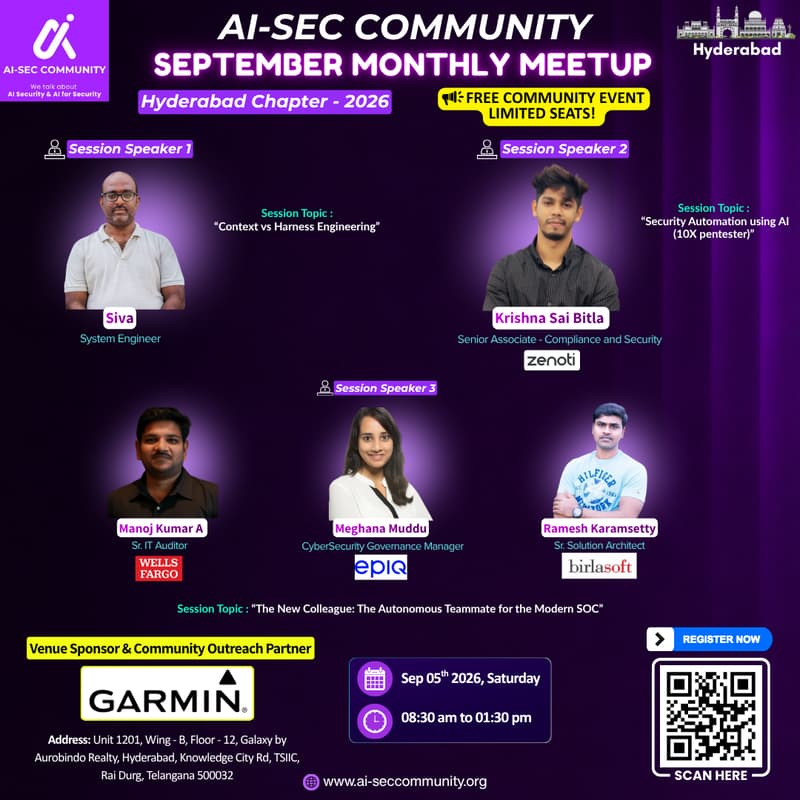 Cover Image for AI-SEC COMMUNITY September Meetup 2026 | Hyderabad Chapter
