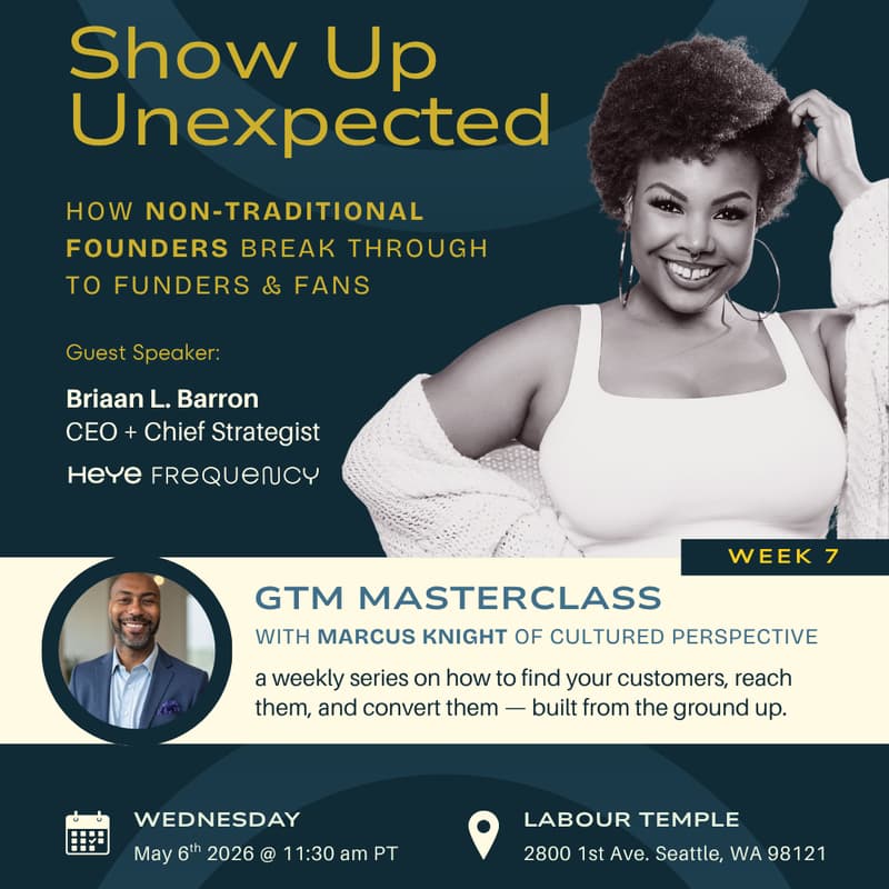 Cover Image for Go-to-Market Masterclass - Show Up Unexpected: How Non-Traditional Founders Break Through to Funders and Fans