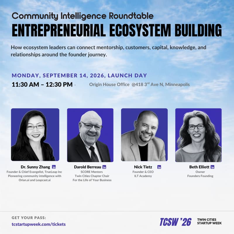 Cover Image for Community Intelligence Roundtable: Entrepreneurship Ecosystem Building: Connecting Founders, Capital, and Community