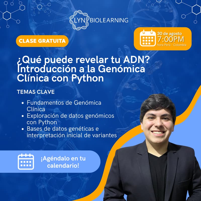 Cover Image for 🧬 Clase Gratuita: ¿Qué puede revelar tu ADN? Introducción a la Genómica Clínica con Python