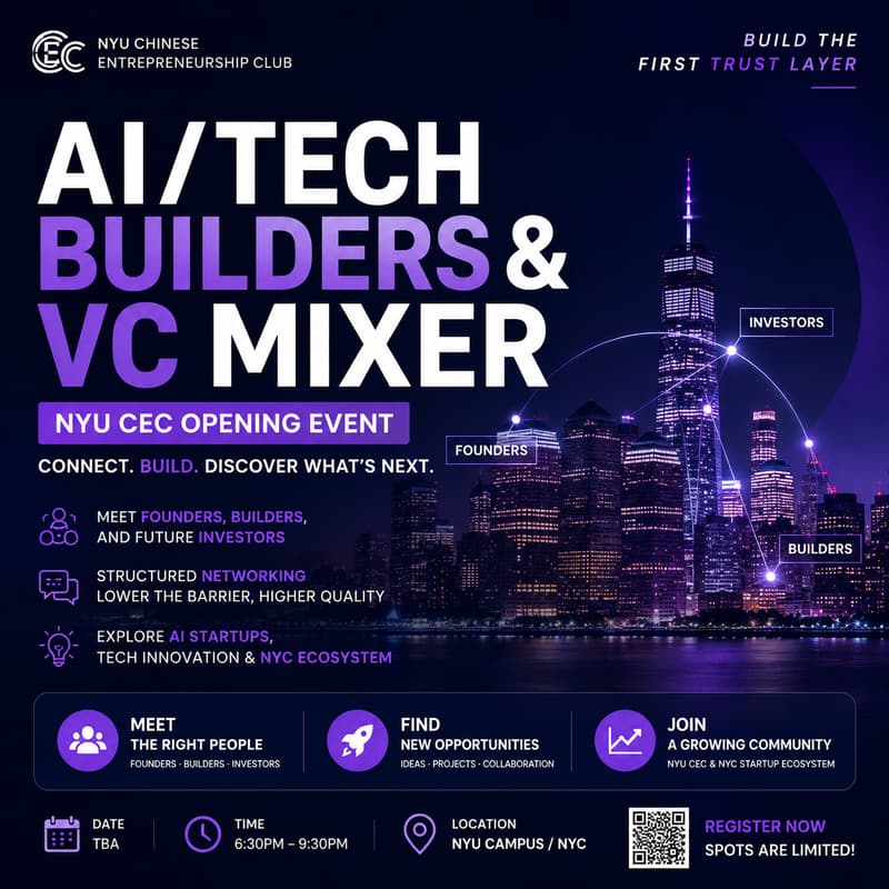 Cover Image for AI/Tech Founders, Builders & VC Mixer | NYU CEC