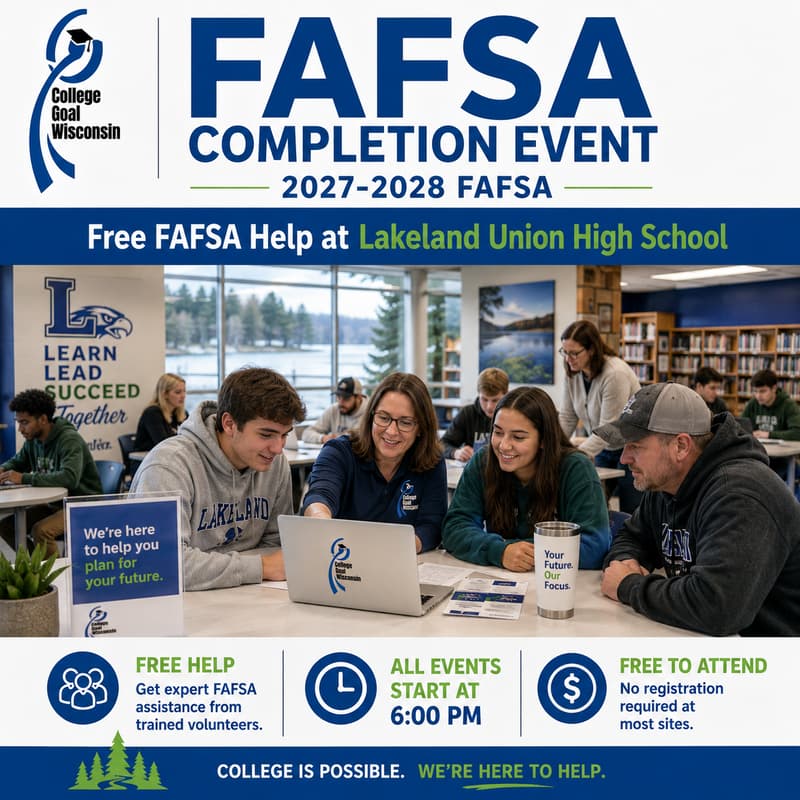 Cover Image for College Goal Wisconsin — Free FAFSA Help at Lakeland Union High School