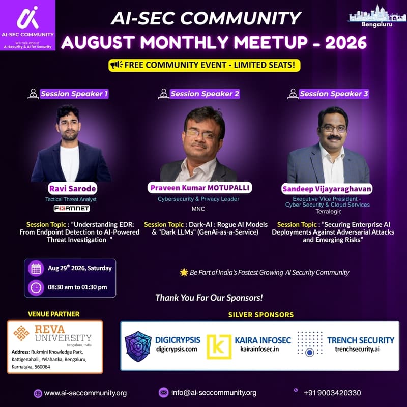 Cover Image for AI-SEC COMMUNITY MEETUP | August 2026 Bangalore Chapter