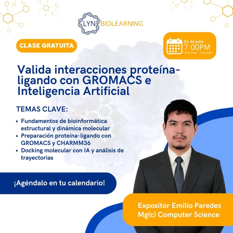 Cover Image for 🧬 Clase Gratuita: Valida Interacciones Proteína-Ligando con GROMACS e Inteligencia Artificial