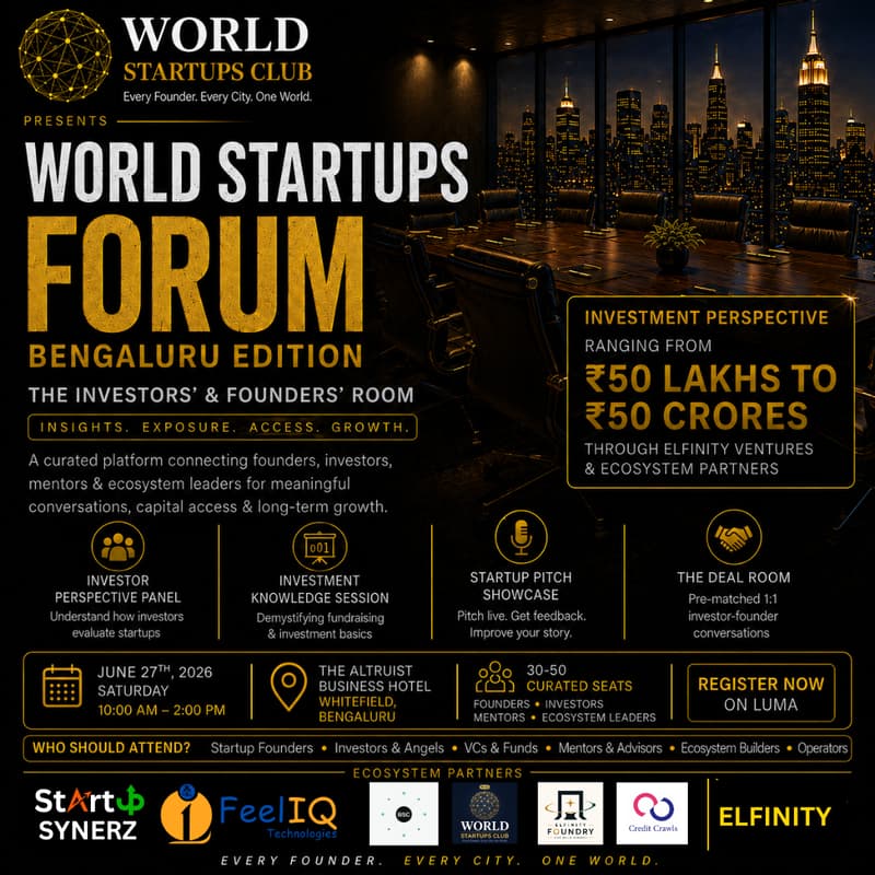 Cover Image for WORLD STARTUPS FORUM — BENGALURU EDITION | THE INVESTORS’ & FOUNDERS’ ROOM