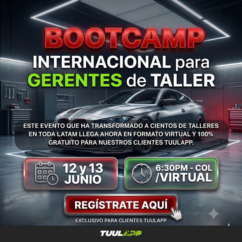 Cover Image for BOOTCAMP INTERNACIONAL PARA GERENTES DE TALLER (EXCLUSIVO PARA CLIENTES TUULAPP)