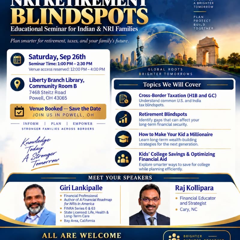 Cover Image for NRI Retirement Blind spots (Limited seating) - In Person Seminar
